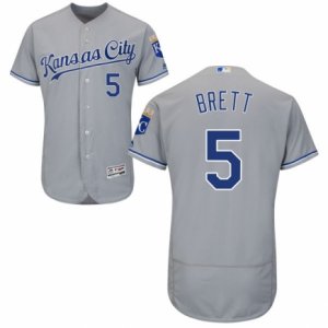 Men\'s Majestic Kansas City Royals #5 George Brett Grey Flexbase Authentic Collection MLB Jersey