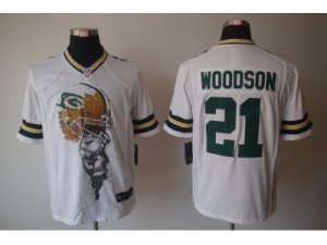 Nike nfl green bay packers #21 Charles Woodson white jerseys[helmet tri-blend limited]