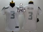 2015 Super Bowl XLIX Women Nike Seattle Seahawks #3 Russell Wilson Platinum White Jerseys
