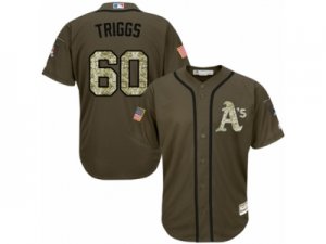 Youth Majestic Oakland Athletics #60 Andrew Triggs Authentic Green Salute to Service MLB Jersey