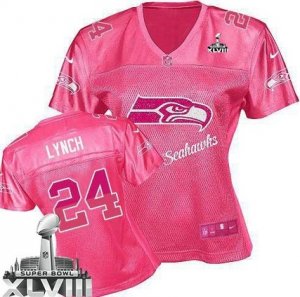 Nike Seattle Seahawks #24 Marshawn Lynch Pink Super Bowl XLVIII Women Fem Fan NFL Game Jersey