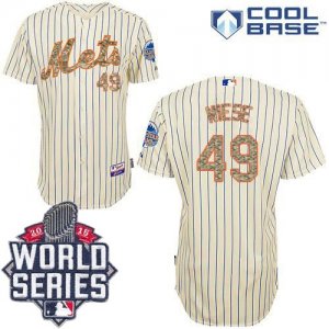 New York Mets #49 Jon Niese Cream(Blue Strip) USMC Cool Base W 2015 World Series Patch Stitched MLB Jersey