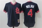 Cardinals #4 Yadier Molina Navy Cooperstown Collection Jersey
