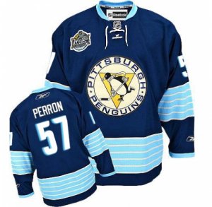 Mens Reebok Pittsburgh Penguins #57 David Perron Authentic Navy Blue Third Vintage NHL Jersey