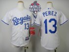 Youth Kansas City Royals #13 Salvador Perez White Cool Base W 2015 World Series Patch Stitched MLB Jersey