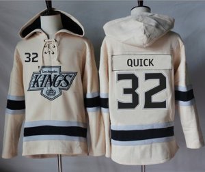 Mens Los Angeles Kings #32 Jonathan Quick Cream Sawyer Hooded Sweatshirt Stitched NHL Jersey