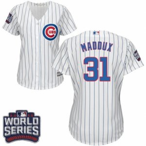 Women\'s Majestic Chicago Cubs #31 Greg Maddux Authentic White Home 2016 World Series Bound Cool Base MLB Jersey