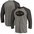 New York Jets NFL Pro Line by Fanatics Branded Black Gray Tri Blend 34-Sleeve T-Shirt