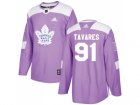 Men Adidas Toronto Maple Leafs #91 John Tavares Purple Authentic Fights Cancer Stitched NHL Jersey