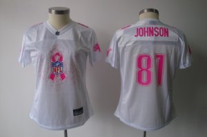 women nfl detroit lions #81 calvin johnson white[breast cancer awareness]