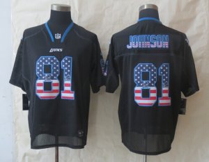 Nike Detroit Lions #81 Johnson Black Jerseys(Elite USA Flag Fashion)
