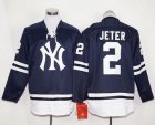 New York Yankees #2 Derek Jeter Navy Blue Long Sleeve Stitched MLB Jersey