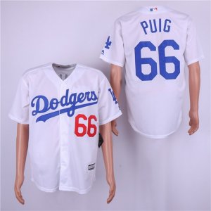Dodgers #66 Yasiel Puig White Cool Base Jersey