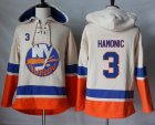 Mens New York Islanders #3 Travis Hamonic Cream Sawyer Hooded Sweatshirt Stitched NHL Jersey