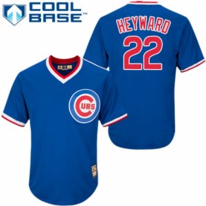 Men\'s Majestic Chicago Cubs #22 Jason Heyward Authentic Blue White Strip Cooperstown Throwback MLB Jersey