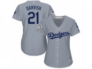 Women Majestic Los Angeles Dodgers #21 Yu Darvish Replica Grey Road 2017 World Series Bound Cool Base MLB Jersey