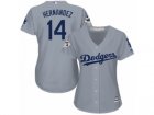 Women Majestic Los Angeles Dodgers #14 Enrique Hernandez Replica Grey Road 2017 World Series Bound Cool Base MLB Jersey