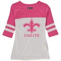 New Orleans Saints 5th & Ocean By New Era Girls Youth Jersey 34 Sleeve T-Shirt White Pink