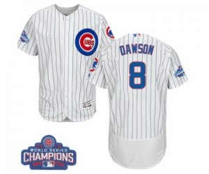 Mens Majestic Chicago Cubs #8 Andre Dawson White 2016 World Series Champions Flexbase Authentic Collection MLB Jersey