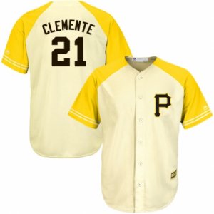 Men\'s Majestic Pittsburgh Pirates #21 Roberto Clemente Replica Cream Gold Exclusive Cool Base MLB Jersey