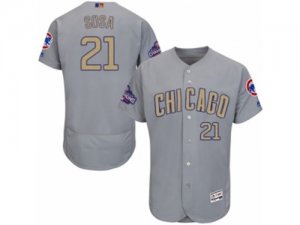 Mens Majestic Chicago Cubs #21 Sammy Sosa Authentic Gray 2017 Gold Champion Flex Base MLB Jersey