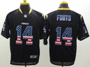 Nike San Diego Chargers #14 Dan Fouts Black Jerseys(USA Flag Fashion Elite)