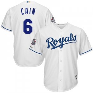 Men Kansas City Royals #6 Lorenzo Cain White 2015 World Series Champions Cool Base MLB Jersey