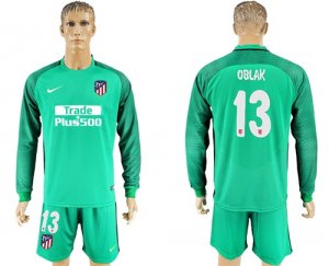 2017-18 Atletico Madrid 13 OBLAK Green Long Sleeve Goalkeeper Soccer Jersey