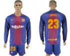 2017-18 Barcelona 23 UMTITI Home Long Sleeve Soccer Jersey