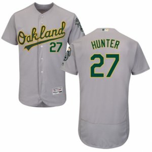 Men\'s Majestic Oakland Athletics #27 Catfish Hunter Grey Flexbase Authentic Collection MLB Jersey