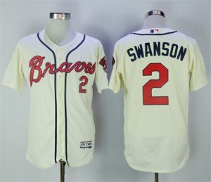 Men\'s Majestic Atlanta Braves #2 Dansby Swanson Cream Flexbase Jersey