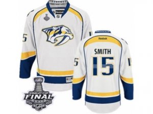 Mens Reebok Nashville Predators #15 Craig Smith Premier White Away 2017 Stanley Cup Final NHL Jersey