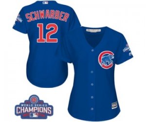 Womens Majestic Chicago Cubs #12 Kyle Schwarber Authentic Royal Blue Alternate 2016 World Series Champions Cool Base MLB Jersey