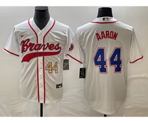 Men\'s Atlanta Braves #44 Hank Aaron Number White Cool Base Stitched Baseball Jersey