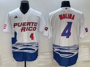 Men\'s Puerto Rico 4 Yadier Molina White 2023 World Baseball Series Jersey