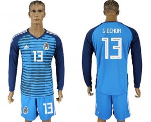 Mexico 13 G. OCHOA Lake Blue Long Sleeve Goalkeeper 2018 FIFA World Cup Soccer Jersey