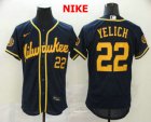 en Milwaukee Brewers #22 Christian Yelich Navy Blue Stitched MLB Flex Base Nike Jersey