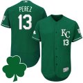 2016 Mens Kansas City Royals #13 Salvador Perez St. Patricks Day Green Celtic Flexbase Authentic Collection Jersey