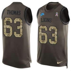 Mens Nike Detroit Lions #63 Brandon Thomas Limited Green Salute to Service Tank Top NFL Jersey