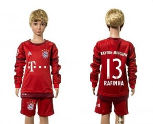 Bayern Munchen #13 Rafinha Home Long Sleeves Kid Soccer Club Jersey