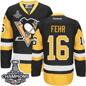 Mens Reebok Pittsburgh Penguins #16 Eric Fehr Authentic Black Gold Third 2016 Stanley Cup Champions NHL Jersey