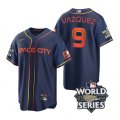 Astros #9 Christian Vazquez Navy Nike 2022 World Series City Connect Cool Base Jersey