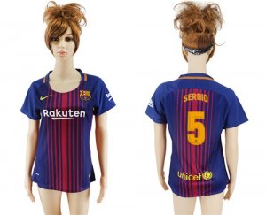 2017-18 Barcelona 5 SERGIO Home Women Soccer Jersey