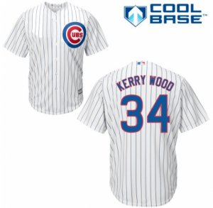 Mens Majestic Chicago Cubs #34 Kerry Wood Replica White Home Cool Base MLB Jersey