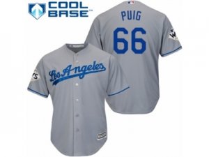 Los Angeles Dodgers #66 Yasiel Puig Replica Grey Road 2017 World Series Bound Cool Base MLB Jersey