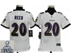 2013 Super Bowl XLVII Youth NEW NFL Baltimore Ravens 20 Ed Reed White Jerseys