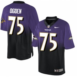 Mens Nike Baltimore Ravens #75 Jonathan Ogden Elite Purple Black Fadeaway NFL Jersey