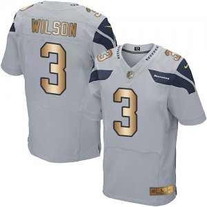 Nike Seattle Seahawks #3 Russell Wilson Grey Alternate Men\'s Stitched NFL Elite Gold Jersey