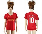 Womens Liverpool #10 Coutinho Red Home Soccer Club Jersey