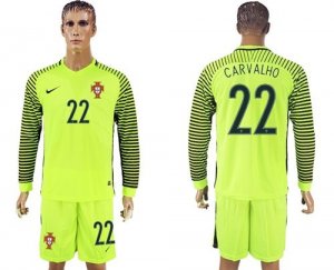 Portugal #22 Carvalho Green Long Sleeves Goalkeeper Soccer Country Jersey